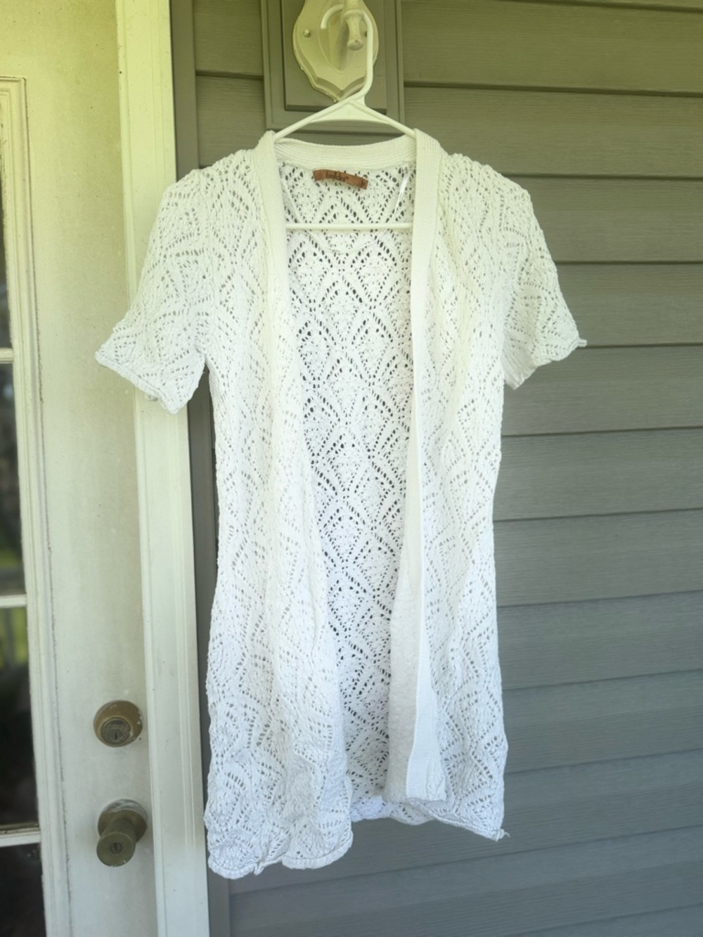 Belldini White Crochet Knit Cardigan